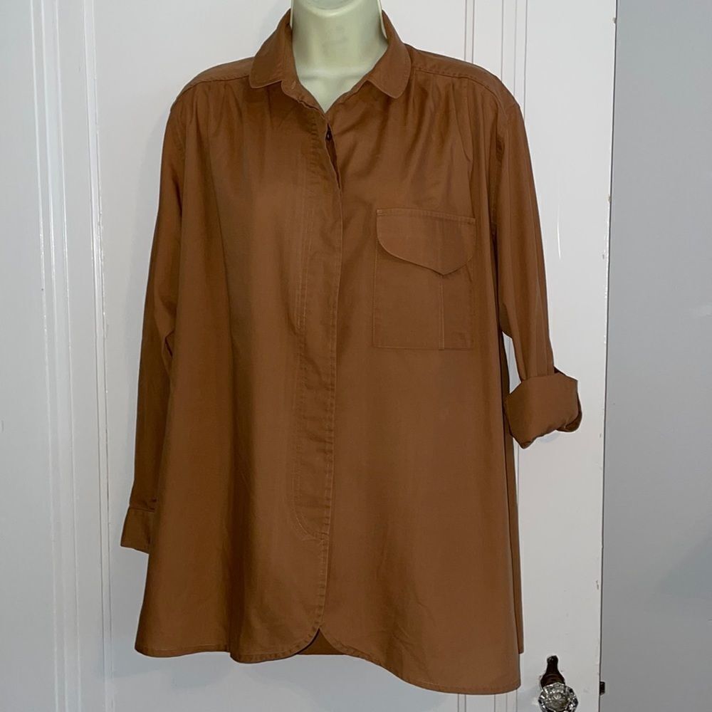 VtgΒ 70s/80sβ Shapely brown/tan cotton/polyesterβbuttonβdownβshirt